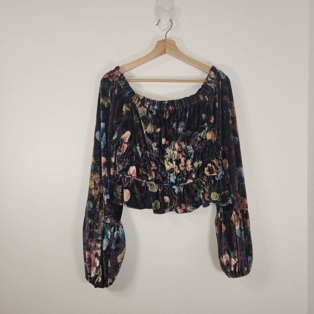 Anthropologie Hutch Velvet Floral Puff-Sleeved Blouse XL Retails $158 Whimsigoth - Picture 4 of 13
